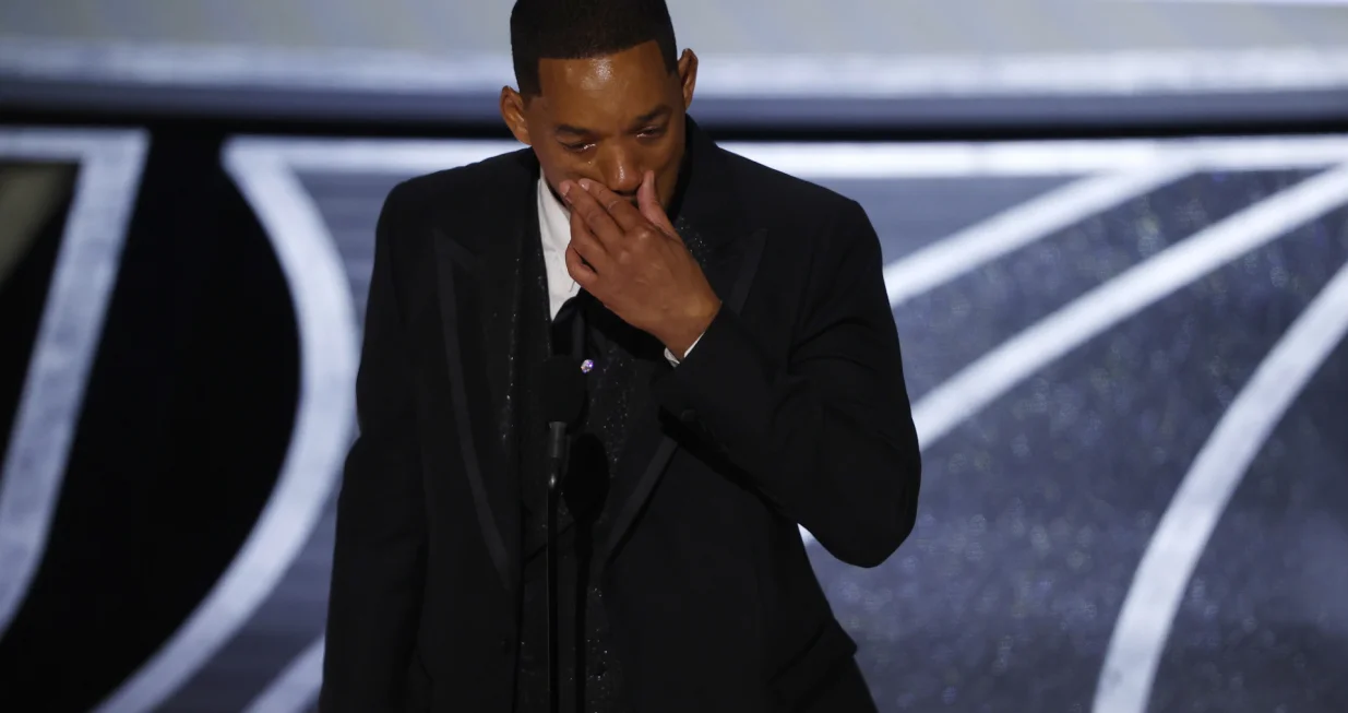 epa09854873 US actor Will Smith reacts as he speaks after winning the Oscar for Best Actor for 'King Richard' during the 94th annual Academy Awards ceremony at the Dolby Theatre in Hollywood, Los Angeles, California, USA, 27 March 2022. The Oscars are presented for outstanding individual or collective efforts in filmmaking in 24 categories. EPA/ETIENNE LAURENT/Etienne Laurent