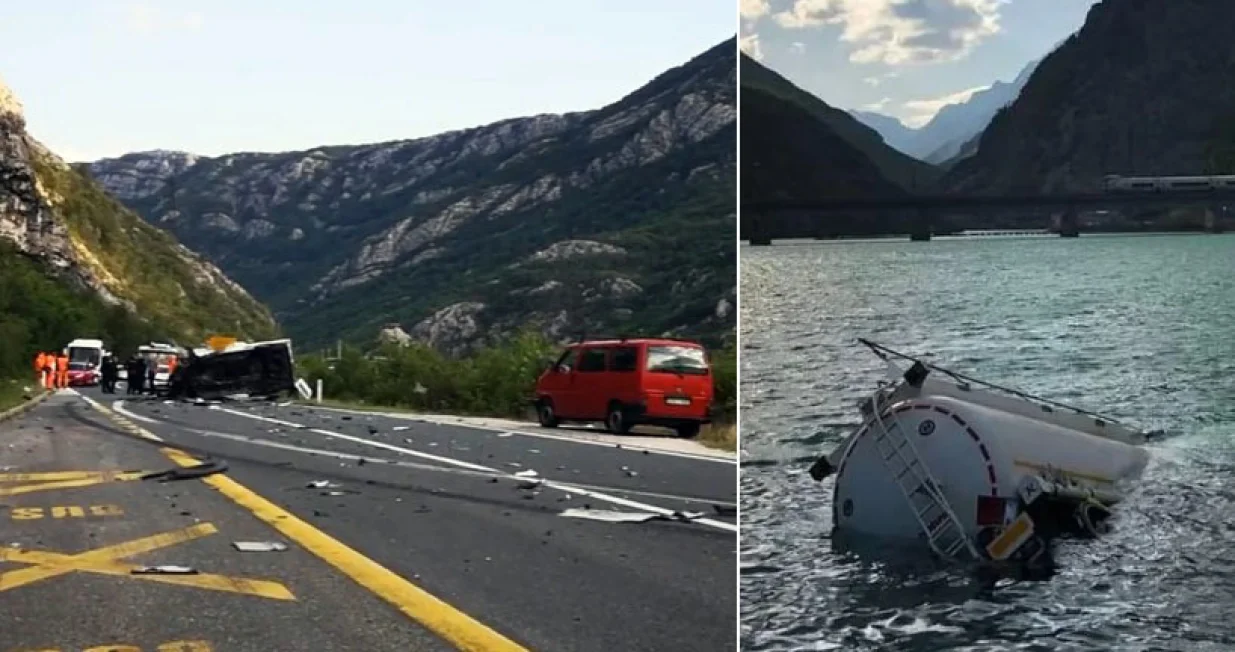 Nakon stravičnog sudara, cisterna je sletjela u jezero/