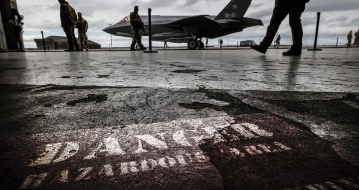 epa10036149 Italian Air Force multirole combat aircraft F-35 during defense operation Air Policing Northern Lightning III led by NATO in Keflavik Air Base, Iceland, 26 June 2022 (issued 27 June 2022). For the seventh time the Italian flag was hoisted at the Keflavik air base, where 4 F-35A aircraft of the 32nd Wing of the Italian Air Force parteciped in the operation Air Policing Northern Lightning III. The objective of the mission is to preserve the integrity of NATO's airspace in peacetime by strengthening the surveillance of the skies of Iceland, which does not have its own air defense capabilities, and conducting, in the meantime, joint training activities with the Icelandic Coast Guard and with NATO assets possibly redeployed on the Icelandic grounds. EPA/GIUSEPPE LAMI/Giuseppe Lami