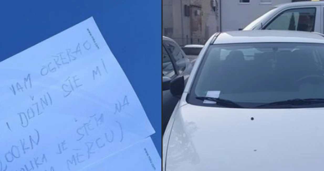 poruka na automobilu<br>ogrebao vozilo/