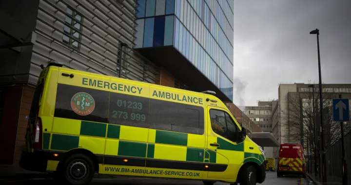 epa10395964 An ambulance outside The Royal London Hospital in London, Britain, 08 January 2023. As NHS (National Health Service) faces one of the worst winters in its history with over seven million people waiting for hospital treatment, ambulance workers and nurses will be taking more industrial strike actions in January. British Prime Minister Rishi Sunak signalled for the first time a possibility to negotiate a pay deal with nurses but repeatedly refused to answer if he uses private healthcare. EPA/TOLGA AKMEN/Tolga Akmen