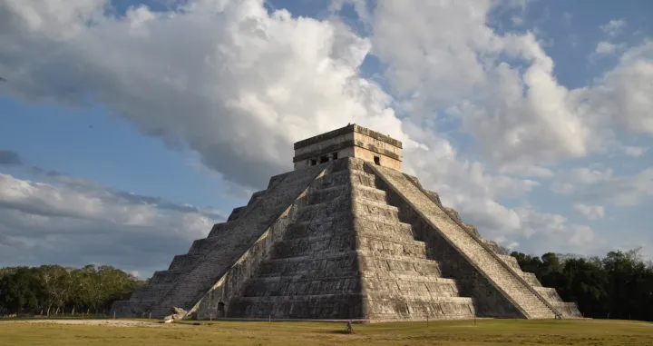 epa09089164 Photograph of the Kukulcan pyramid during the phenomenon of light and shadow, known as the Temple of the Seven Dolls, in the archaeological zone of Dzibilchaltun, in Yucatan state, Mexico, 21 March 2021. The archaeological zone of Chichen Itza, in the southeastern Mexican state of Yucatan, stopped receiving about 45,000 visitors this weekend who annually come to enjoy the famous archaeological-astronomical phenomenon of the 'descent' of Kukulcan, which occurs at each equinox. EPA/Cuauhtemoc Moreno/Cuauhtemoc Moreno