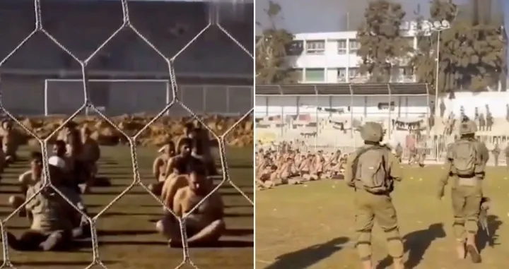 Palestinski civili zarobljeni na stadionu, izraelski vojnici, Palestinci, Gaza, Pojas Gaze, Palestina/