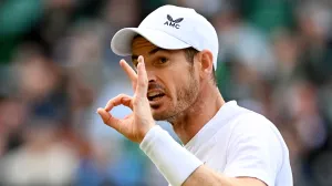 epa10042104 Andy Murray of Great Britain gestures in the men's second round match against John Isner of the US at the Wimbledon Championships, in Wimbledon, Britain, 29 June 2022. EPA/NEIL HALL  EDITORIAL USE ONLY