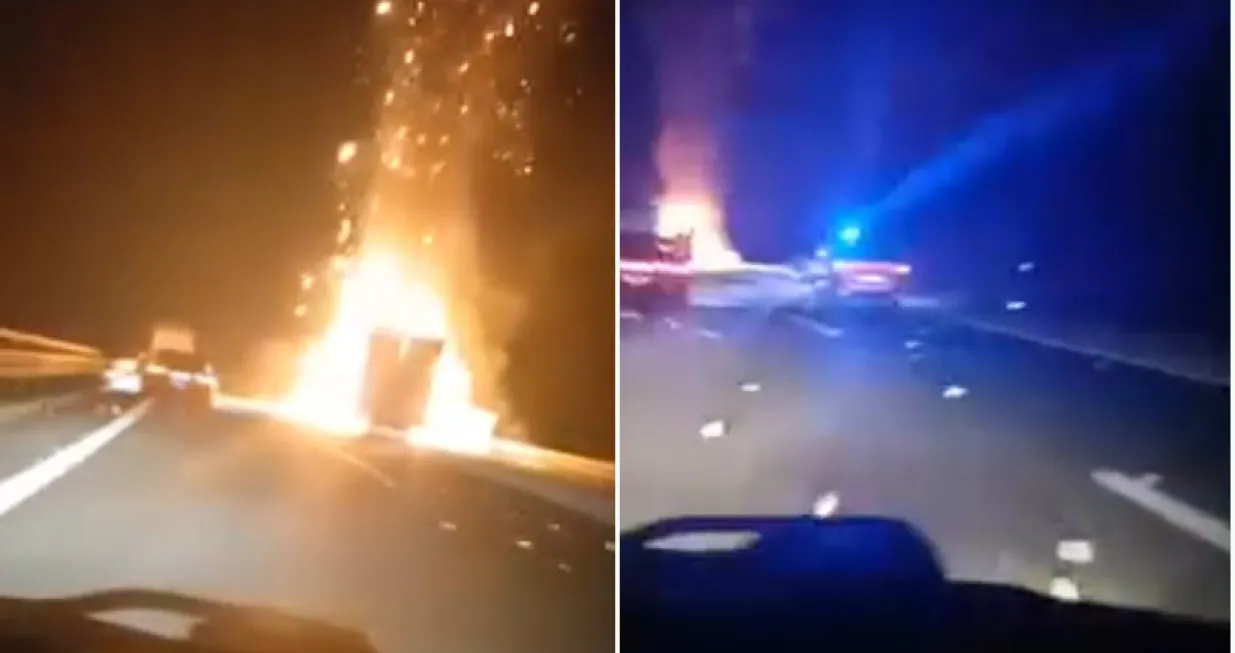 Kamion gorio na autoputu/ Screenshot/