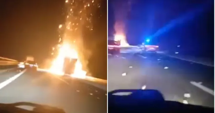 Kamion gorio na autoputu/ Screenshot/