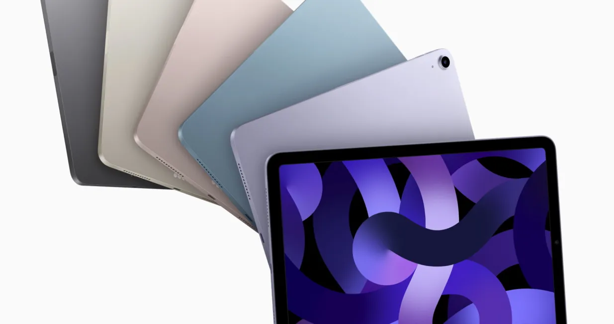 epa09810965 A handout photo made available by Apple shows the new iPad Air that comes in a stunning array of colors, and features the Apple-designed M1 chip, a new Ultra Wide front camera, blazing-fast 5G, and more, during the Apple Keynote event at Apple headquarters in Cupertino, California, USA, 08 March 2022. EPA/APPLE HANDOUT EDITORIAL USE ONLY/NO SALES HANDOUT EDITORIAL USE ONLY/NO SALES/Apple Handout