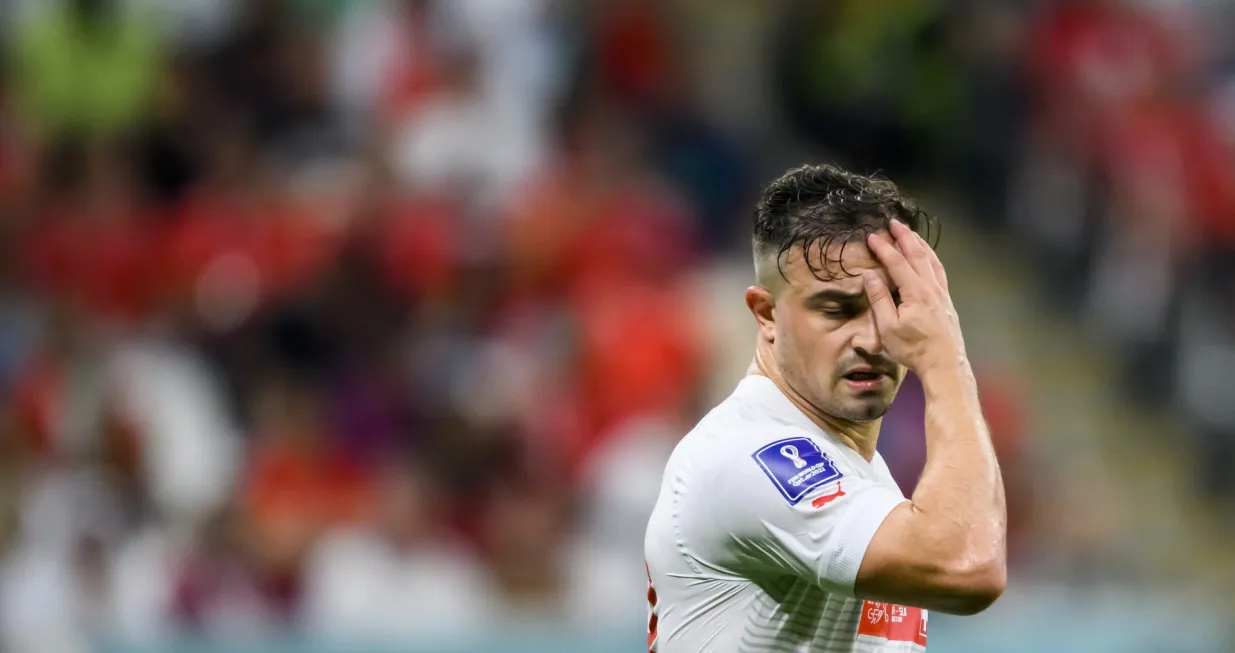 epa10352903 Switzerland's Xherdan Shaqiri reacts during the FIFA World Cup 2022 round of 16 soccer match between Portugal and Switzerland at Lusail Stadium in Lusail, Qatar, 06 December 2022. EPA/LAURENT GILLIERON