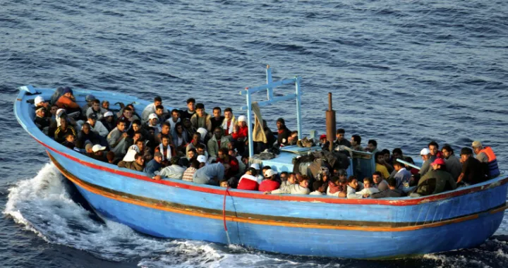 imigranti brod ilustracija/