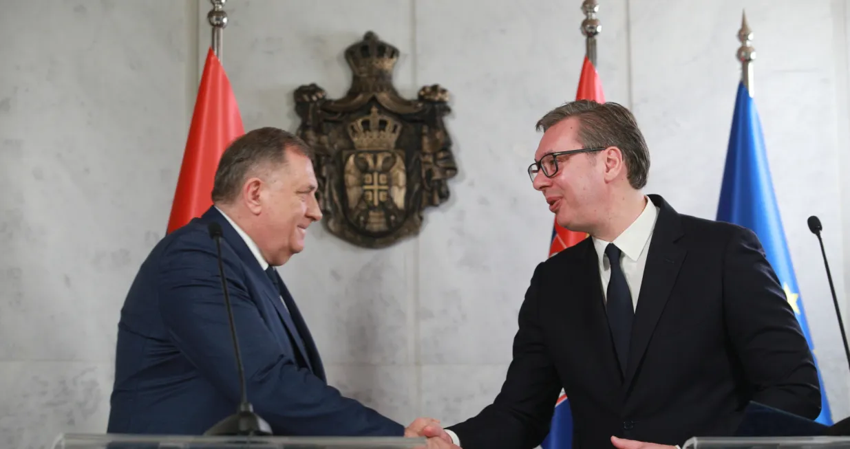 Beograd, Srbija - Predsednici Srbije Aleksandar Vučić i entiteta u Bosni i Hercegovini Republike Srpske Milorad Dodik razgovarali su danas u Beogradu o infrastrukturnim projektima na kojima zajedno rade i položaju RS-a, (Milos Miskov - Anadolu Agency)/�