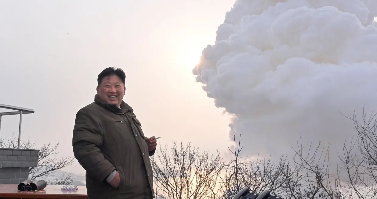 epa10368356 A photo released by the official North Korean Central News Agency (KCNA) shows North Korean Supreme Leader Kim Jong-un reacting after a ground test of a 'high-thrust solid-fuel motor', conducted at Sohae Satellite Launching Ground in Cholsan, North Pyongan Province, North Korea, 15 December 2022 (issued 16 December 2022). EPA/KCNA  EDITORIAL USE ONLY/Kcna