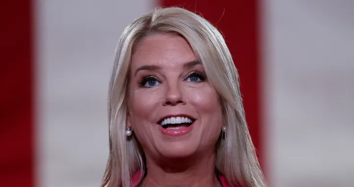 epa08625805 Former Florida Attorney General Pam Bondi addresses the Republican National Convention, via television feed, at the Mellon Auditorium in Washington, DC, USA, 25 August 2020. Due to the coronavirus pandemic the Republican Party has moved to a televised format for its convention. EPA/Chip Somodevilla/POOL  EDITORIAL USE ONLY EDITORIAL USE ONLY/Chip Somodevilla/Pool