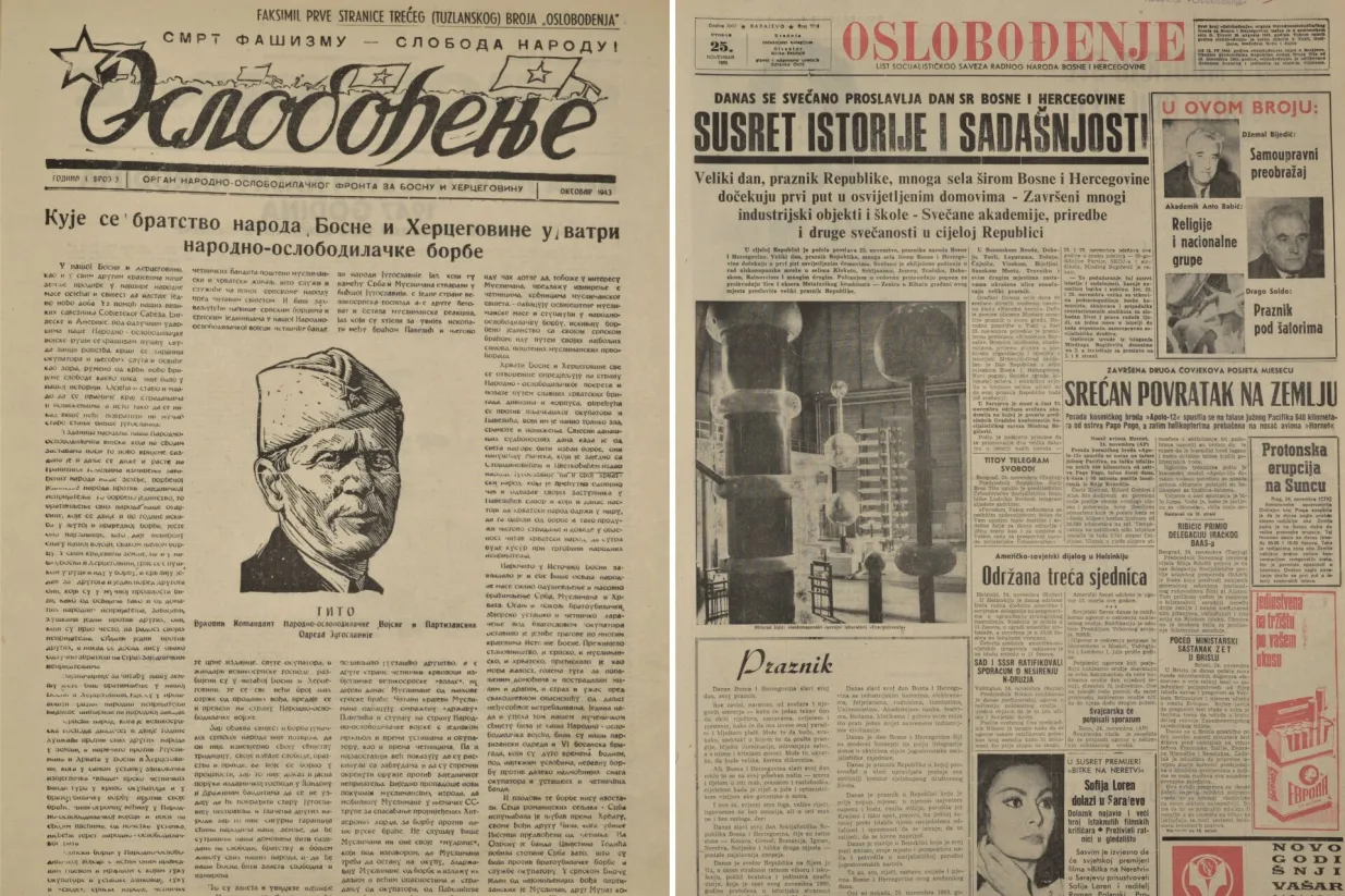 Naslovnica Oslobođenja o 25. novembru, Danu državnosti BiH (1943. i 1969.)/Arhiva Oslobođenja