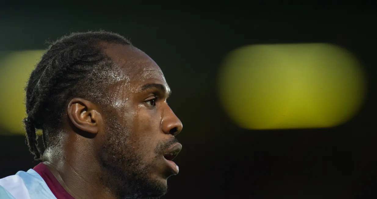 epa09804380 West Ham United's Michail Antonio reacts during the English Premier League soccer match between Liverpool FC and West Ham United at Anfield, Liverpool, Britain, 05 March 2022. EPA/PETER POWELL EDITORIAL USE ONLY. No use with unauthorized audio, video, data, fixture lists, club/league logos or 'live' services. Online in-match use limited to 120 images, no video emulation. No use in betting, games or single club/league/player publications.