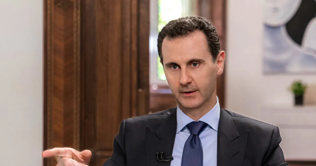 epa06837012 Syrian President Bashar al-Assad gives an interview to the Russian NTV Channel in Damascus, Syria, 24 June 2018. Assad affirmed that any constitutional reform in Syria should be done by a national referendum which is wholly a Syrian matter, with no way related to the will of the United Nations or foreign countries. EPA-EFE/SANA/Sana