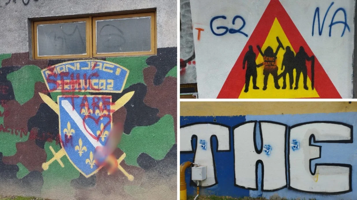 Namjerno šara grafite navijača ne bi li Tariku napravio problem/ Fotografiju ustupio Tarik Šehić, Kolaž: Oslobođenje/