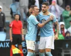 epa10247099 Celta Vigo's striker Iago Aspas (L) celebrates after scoring a goal during the Spanish LaLiga soccer match between Celta Vigo and Real Sociedad, in Vigo, 16 October 2022. EPA/Salvador Sas