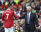 epaselect epa10247085 Former Manchester United manager Sir Alex Ferguson greets Cristiano Ronaldo (L) of Manchester United prior to the English Premier League soccer match between Manchester United and Newcastle United in Manchester, Britain, 16 October 2022. EPA/ADAM VAUGHAN EDITORIAL USE ONLY. No use with unauthorized audio, video, data, fixture lists, club/league logos or 'live' services. Online in-match use limited to 120 images, no video emulation. No use in betting, games or single club/league/player publications