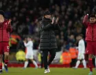 epa09779797 Liverpool manager Juergen Klopp (C), flanked by Liverpool's Curtis Jones (L) and Liverpool's Luis Diaz (R), react after the English Premier League soccer match between Liverpool FC and Leeds United in Liverpool, Britain, 23 February 2022. EPA/Tim Keeton EDITORIAL USE ONLY. No use with unauthorized audio, video, data, fixture lists, club/league logos or 'live' services. Online in-match use limited to 120 images, no video emulation. No use in betting, games or single club/league/player publications