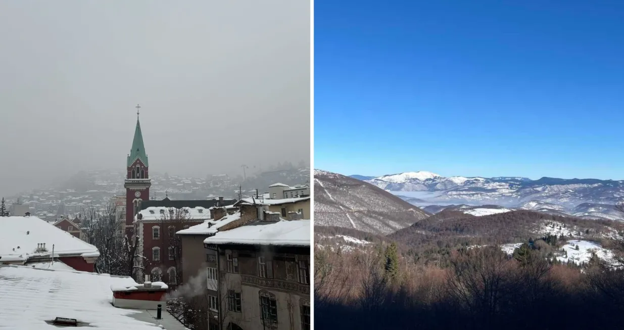 Magla i smog u Sarajevu, vedro i sunčano na Bjelašnici//