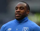 epa09838477 West Ham's Michail Antonio warms up ahead of the English Premier League soccer match between Tottenham Hotspur and West Ham United at the Tottenham Hotspur Stadium in London, Britain, 20 March 2022. EPA/NEIL HALL EDITORIAL USE ONLY. No use with unauthorized audio, video, data, fixture lists, club/league logos or 'live' services. Online in-match use limited to 120 images, no video emulation. No use in betting, games or single club/league/player publications