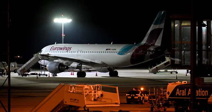 epa10248257 An Eurowings aircraft parked on the tarmac at the Cologne Bonn Airport in Cologne, Germany, 17 October 2022. Lufthansa's subsidiary airline Eurowings announced it will run little over half of its scheduled 400 flights between 17 and 19 October 2022, amid a strike over pilot's wages that is likely to affect tens of thousands of passengers. EPA/SASCHA STEINBACH/Sascha Steinbach