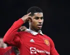 epa10393227 Manchester United's Marcus Rashford reacts after scoring for 3-1 against Everton during the FA Cup third round match between Manchester United and Everton in Manchester, Britain, 06 January 2023. EPA/Peter Powell EDITORIAL USE ONLY. No use with unauthorized audio, video, data, fixture lists, club/league logos or 'live' services. Online in-match use limited to 120 images, no video emulation. No use in betting, games or single club/league/player publications