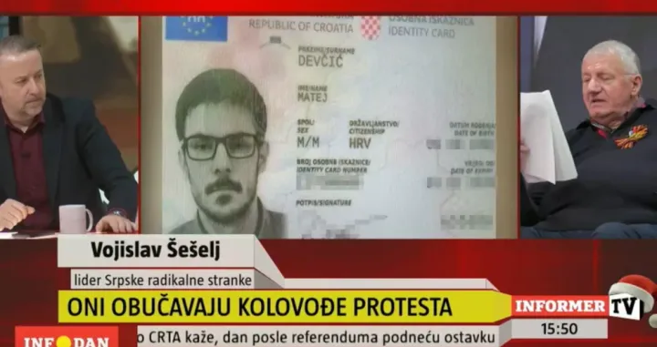 Vojislav Šešelj, Informer TV, protesti, lični podaci hrvatskog novinara, organizatori protesta, protesti u Srbiji, studenti/Prtsc