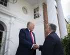 epa10103158 A handout photo made available by the Hungarian PM's Press Office shows Former US President Donald J. Trump (L) welcoming Hungarian Prime Minister Viktor Orban at Trump's estate in Bedminster, New Jersey, USA, 02 August 2022. EPA/Vivien Cher Benko/Hungarian PM's Press Office HANDOUT HUNGARY OUT HANDOUT EDITORIAL USE ONLY/NO SALES/Vivien Cher Benko/Hungarian Pm's Press Office Handout