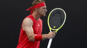 (250113) -- MELBOURNE, Jan. 13, 2025 (Xinhua) -- Davidovich Fokina of Spain celebrates during the men's singles 1st round match between Shang Juncheng of China and Davidovich Fokina of Spain at Australian Open tennis tournament in Melbourne, Australia, Jan. 13, 2025. (Xinhua/Ma Ping) Photo: Ma Ping/XINHUA