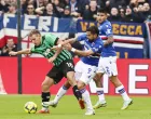 epa10388694 Sassuolo's Davide Frattesi (L) and Sampdoria's Tomas Rincon in action during the Italian Serie A soccer match between US Sassuolo and UC Sampdoria at Mapei Stadium in Reggio Emilia, Italy, 04 January 2023. EPA/SERENA CAMPANINI