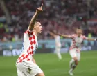 epaselect epa10370254 Mislav Orsic of Croatia celebrates after scoring the 2-1 lead during the FIFA World Cup 2022 third place soccer match between Croatia and Morocco at Khalifa International Stadium in Doha, Qatar, 17 December 2022. EPA/Tolga Bozoglu