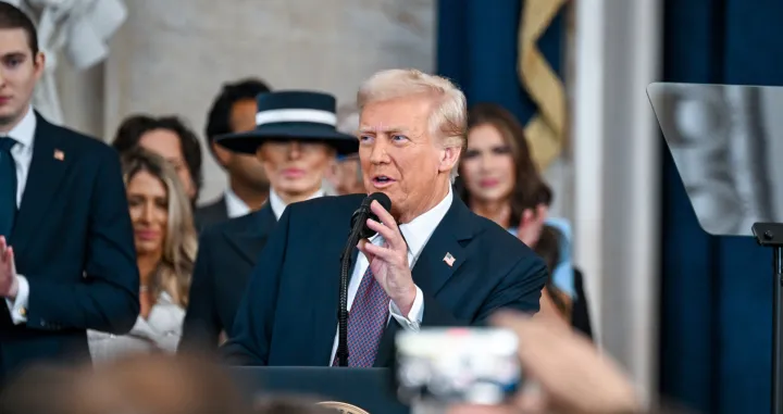 Jan 20, 2025; Washington, DC, USA; President-elect Donald J. Trump speaks after being sworn in during the ceremony for the inauguration of Donald Trump as the 47th president of the United States takes place inside the Capitol Rotunda of the U.S. Capitol building in Washington, D.C., Monday, January 20, 2025. It is the 60th U.S. presidential inauguration and the second non-consecutive inauguration of Trump as U.S. president. Mandatory Credit: Kenny Holston-Pool via Imagn Images/Sipa USA Photo: USA TODAY/SIPA USA/Usa Today/sipa Usa