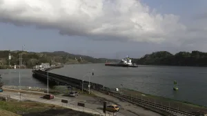 epa09851236 A ship transits the Panama Canal near to Gamboa community, Panama, 25 March 2022 (issued 26 March 2022). EPA/BIENVENIDO VELASCO/Bienvenido Velasco