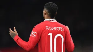 epa10393016 Manchester United's Marcus Rashford reacts before the start of the FA Cup third round match between Manchester United and Everton in Manchester, Britain, 06 January 2023. EPA/Peter Powell EDITORIAL USE ONLY. No use with unauthorized audio, video, data, fixture lists, club/league logos or 'live' services. Online in-match use limited to 120 images, no video emulation. No use in betting, games or single club/league/player publications