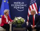 epa08148104 A handout photo made available by the EU Commission shows European Commission President Ursula von der Leyen (L) meeting US President Donald Trump during the annual meeting of the World Economic Forum 2020 in Davos, Switzerland, 21 January 2020. The meeting brings together entrepreneurs, scientists, corporate and political leaders in Davos from January 21 to 24. EPA/STEFAN WERMUTH HANDOUT HANDOUT EDITORIAL USE ONLY/NO SALES/Stefan Wermuth Handout