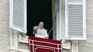 epa10395421 A handout picture provided by the Vatican Media shows Pope Francis waving from the window of his office overlooking Saint Peter's Square as he leads his Angelus prayer, in Vatican City, 08 January 2023. EPA/VATICAN MEDIA HANDOUT HANDOUT EDITORIAL USE ONLY/NO SALES/Vatican Media Handout