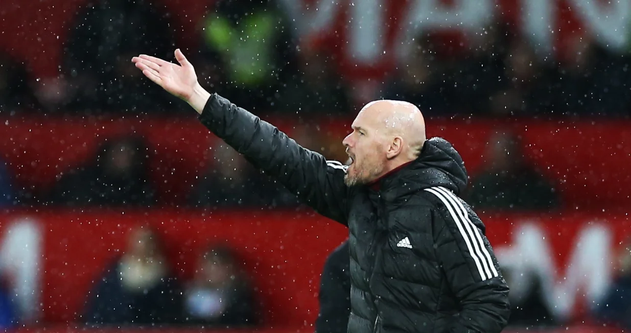 epa10387776 Manchester United Manager Erik ten Hag during the English Premier League soccer match between Manchester United and AFC Bournemouth, in Manchester, Britain, 03 January 2023. EPA/ADAM VAUGHAN EDITORIAL USE ONLY. No use with unauthorized audio, video, data, fixture lists, club/league logos or 'live' services. Online in-match use limited to 120 images, no video emulation. No use in betting, games or single club/league/player publications.