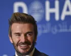 epa09852826 David Beckham, UNICEF Ambassador and Former Professional Footballer speaks during the Plenary Session of the final day of Doha Forum at the Sheraton Grand Doha Resort & Convention Hotel in Doha, Qatar, 27 March 2022. EPA/NOUSHAD THEKKAYIL