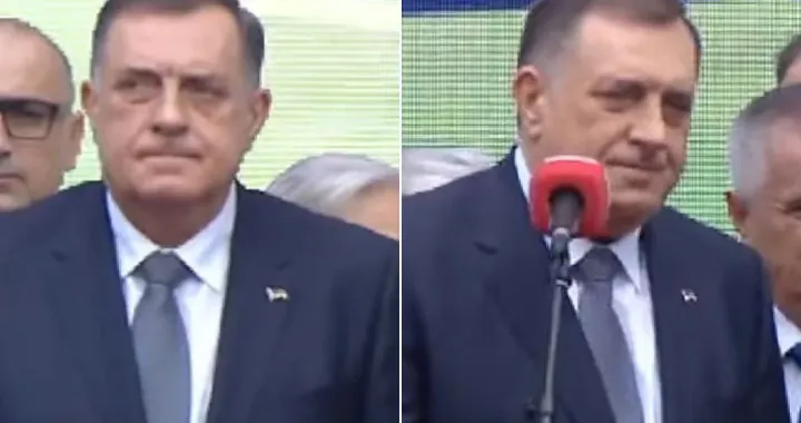 Dodik po izlasku na binu i prilikom obraćanja/Screenshot/Screenshot