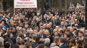 Dodik sa Željkom Cvijanović na mitingu SNSD-a pred Narodnom skupštinom Republike Srpske/Dejan Rakita