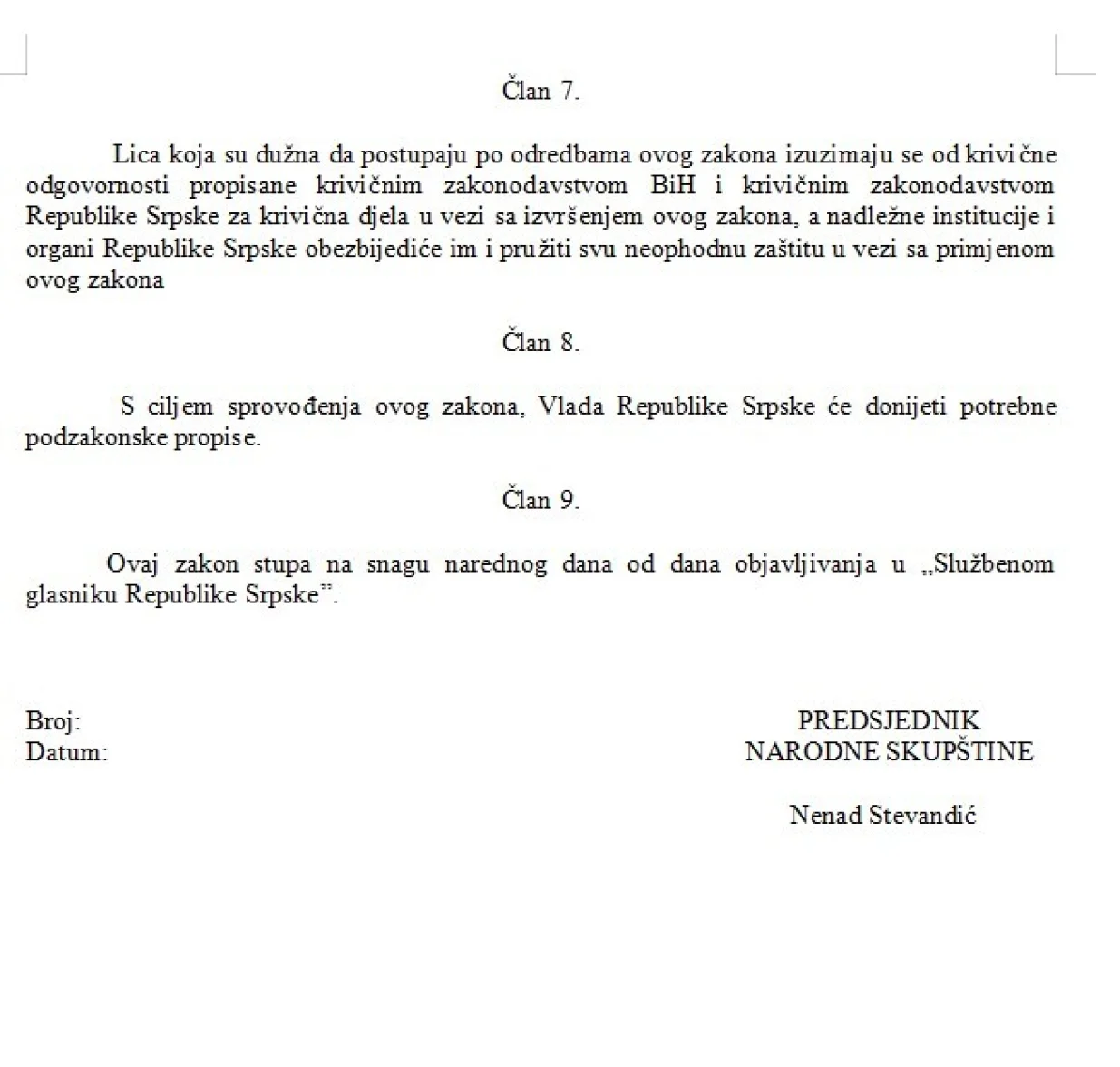 Zakon o zabrani rada Suda, Tužilaštva, SIPA-e i OSA-e BiH na teritoriji RS-a/