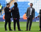 epa10219345 Former Manchester United players Gary Neville (L) and Roy Keane (C-R) with former Manchester City player Micah Richards (C-L) ahead of the English Premier League soccer match between Manchester City and Manchester United at Etihad Stadium in Manchester, Britain, 02 October 2022. EPA/PETER POWELL EDITORIAL USE ONLY. No use with unauthorized audio, video, data, fixture lists, club/league logos or 'live' services. Online in-match use limited to 120 images, no video emulation. No use in betting, games or single club/league/player publications