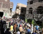 People gather at the site of a strike in Sanaa, Yemen April 21, 2025. REUTERS/Khaled Abdullah/Khaled Abdullah