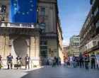 Sarajevo drum orkestar, najava koncerta "Oduvijek u srcu Evope", Dan Evrope, Sarajevo (Vječna vatra, ulica Maršala Tita, Titova ulica, zastava EU)/Euinfo