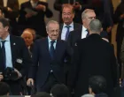 Soccer Football - LaLiga - Real Madrid v Athletic Bilbao - Santiago Bernabeu, Madrid, Spain - April 20, 2025 Real Madrid president Florentino Perez in the stands before the match REUTERS/Isabel Infantes