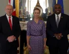 British Foreign Secretary David Lammy, British Defence Secretary John Healey, and European Union High Representative for Foreign Affairs and Security Policy Kaja Kallas pose for pictures, as Britain hosts talks on Ukraine and the future of European security at Lancaster House in London, Britain, May 12, 2025. REUTERS/Carlos Jasso/Pool/Carlos Jasso