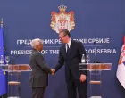 Beograd, Srbija - 13. maj 2025: Predsjednik Vijeća Evropske unije Antonio Costa boravi u posjeti Srbiji. U Beogradu ga je dočekao predsjednik Srbije Aleksandar Vaučić. Nakon sastanka Vučić i Costa su održali zajedničku konferenciju za novinare. (Amir Hamzagic - Anadolu Agency)/
