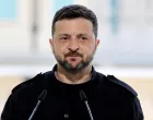 Ukranian President Voloydmyr Zelensky speaks during a press conference in the grounds of the Mariinskyi Palace in Kyiv, Ukraine, May 10, 2025. Ludovic Marin/Pool via REUTERS/Ludovic Marin
