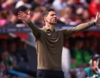 Soccer Football - Bundesliga - Bayer Leverkusen v FC Augsburg - BayArena, Leverkusen, Germany - April 26, 2025 Bayer Leverkusen coach Xabi Alonso reacts REUTERS/Thilo Schmuelgen DFL REGULATIONS PROHIBIT ANY USE OF PHOTOGRAPHS AS IMAGE SEQUENCES AND/OR QUASI-VIDEO.